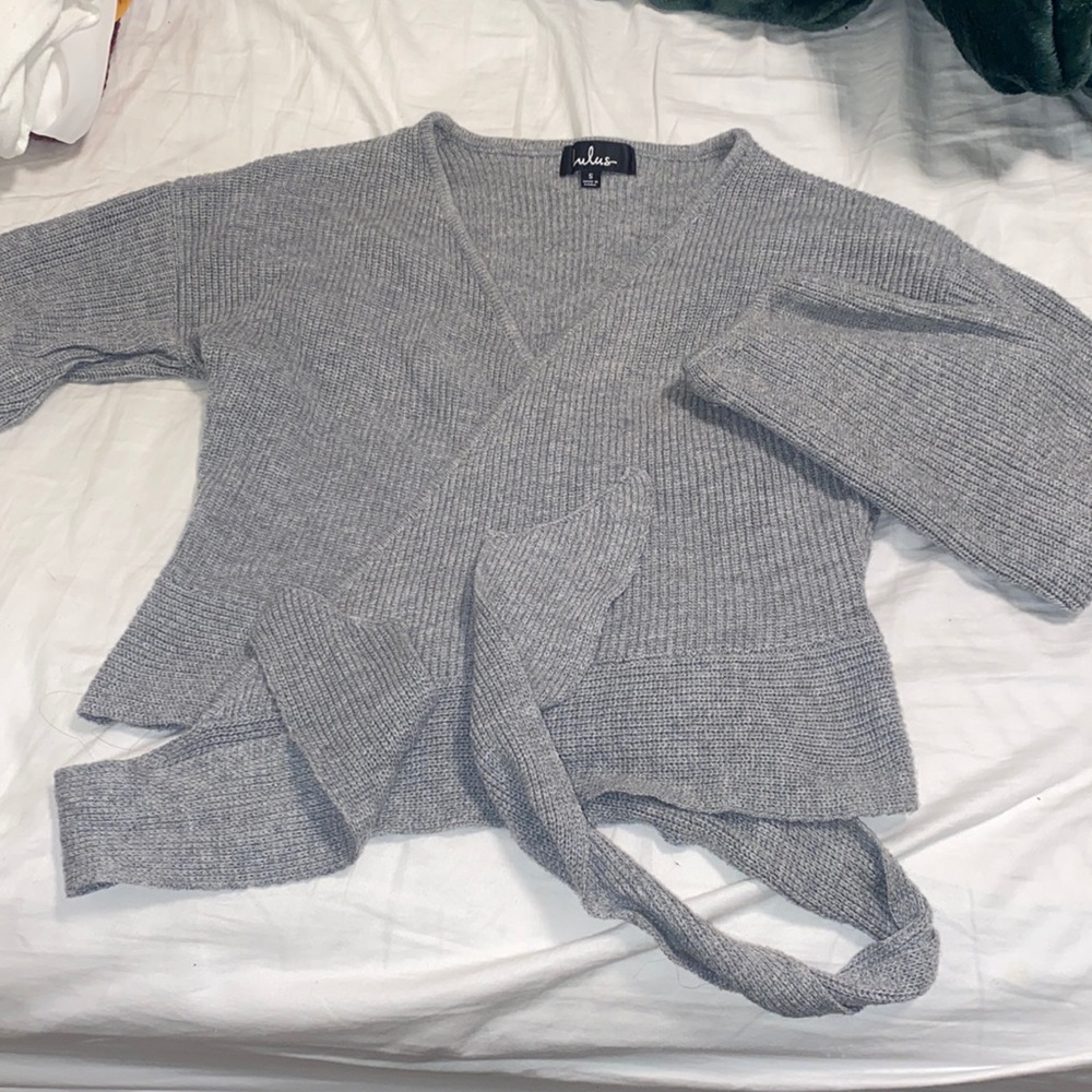 Lulus gray wrap knit sweater